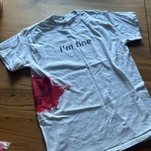 Mens “I’m fine” shark bite shirt Medium